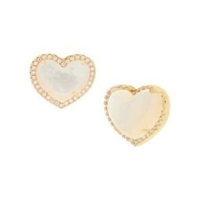 JANKUO Heart 14K Goldplated, Mother Of Pearl & Cubic Zirconia Stud Earrings.
